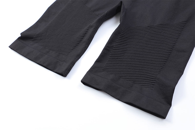 Hem stitching detail on athletic compression shorts