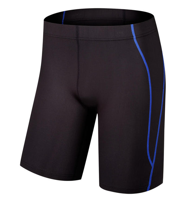 Blue side stripe detail on black performance shorts for cycling