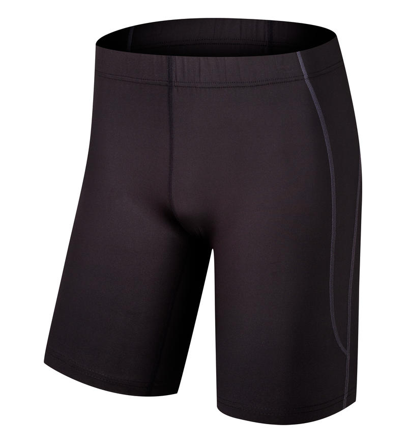 Grey contrast trim on black moisture-wicking sport shorts