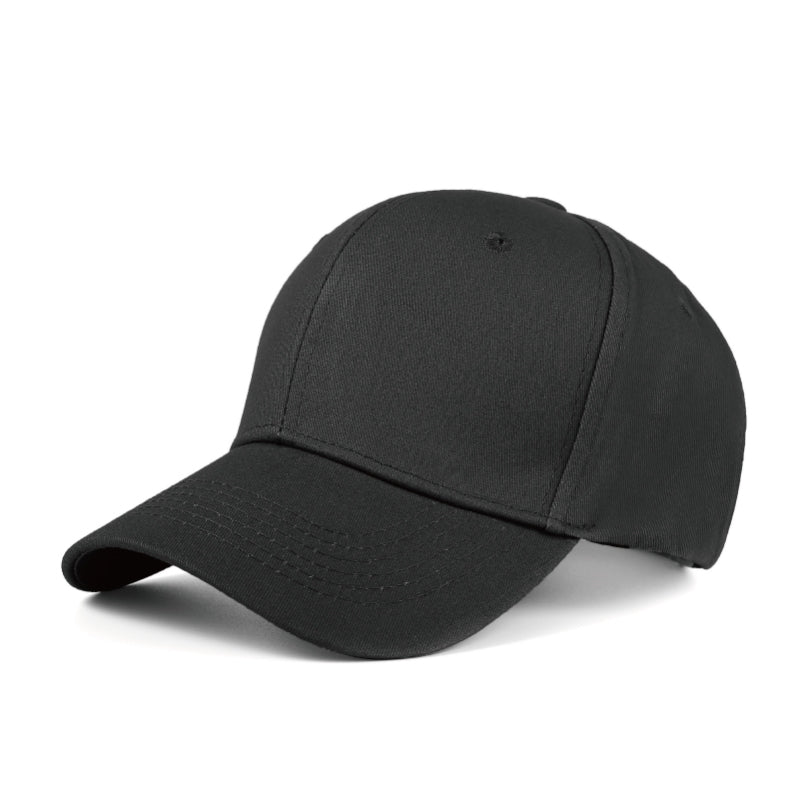 Black sports baseball cap front - 260g premium cotton custom branding