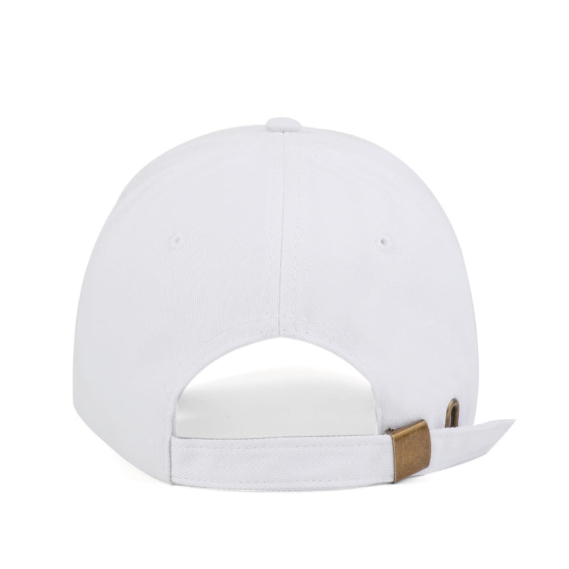 Structured back panel of white cotton baseball cap - teamwear wholesale