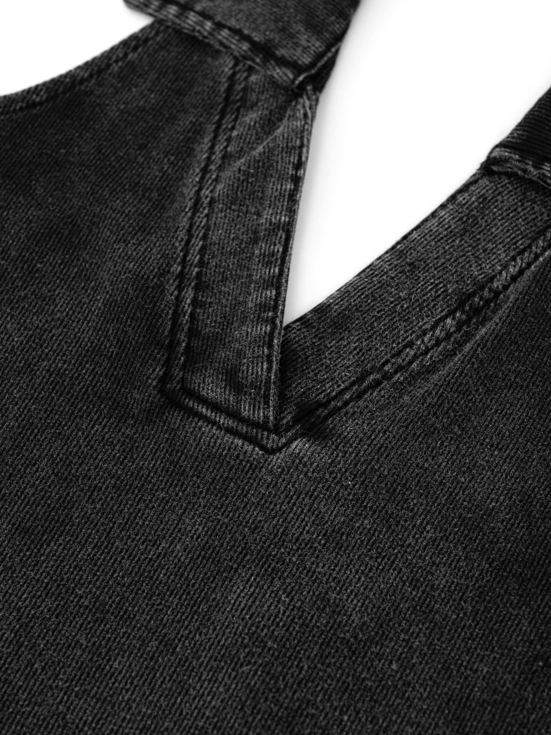 Deep V-neckline construction with reinforced stitching