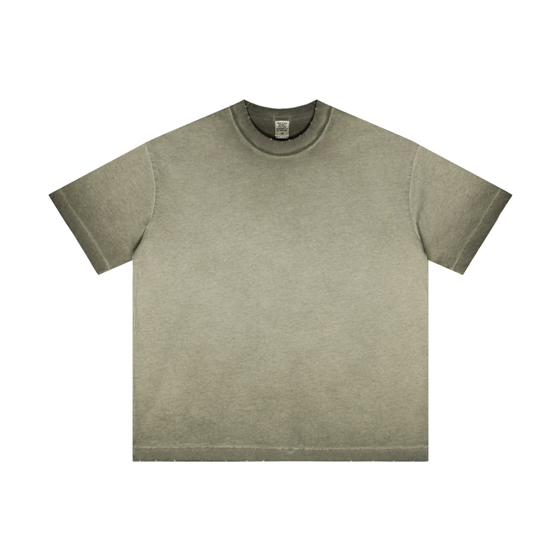 Army Green oversized tee | Distressed pigment finish | Bulk garment production front