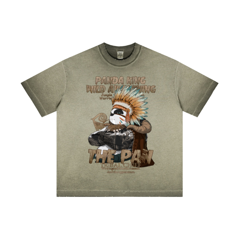 Army green oversized distressed print tee - Pigment finish bulk garment production front