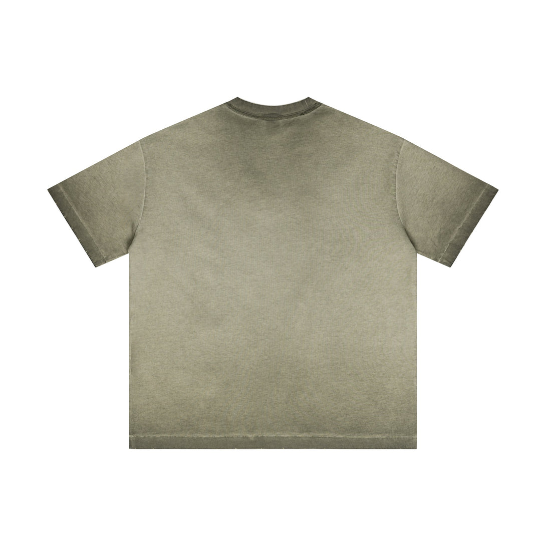 Army Green oversized tee back | Raw-edge finish | Private label sample