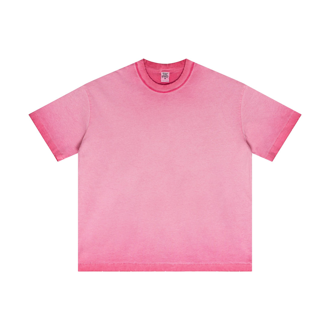 Rose Red raw-edge street tee | Pigment wash texture | Wholesale blank apparel