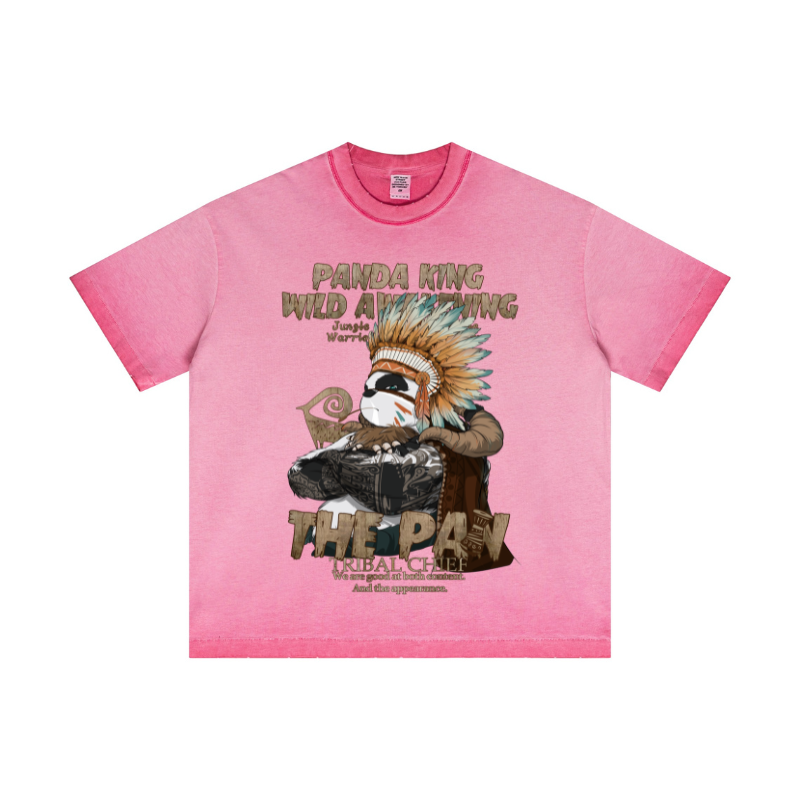 Rose red raw-edge street tee with floral print - Pigment wash texture wholesale blank apparel bulk