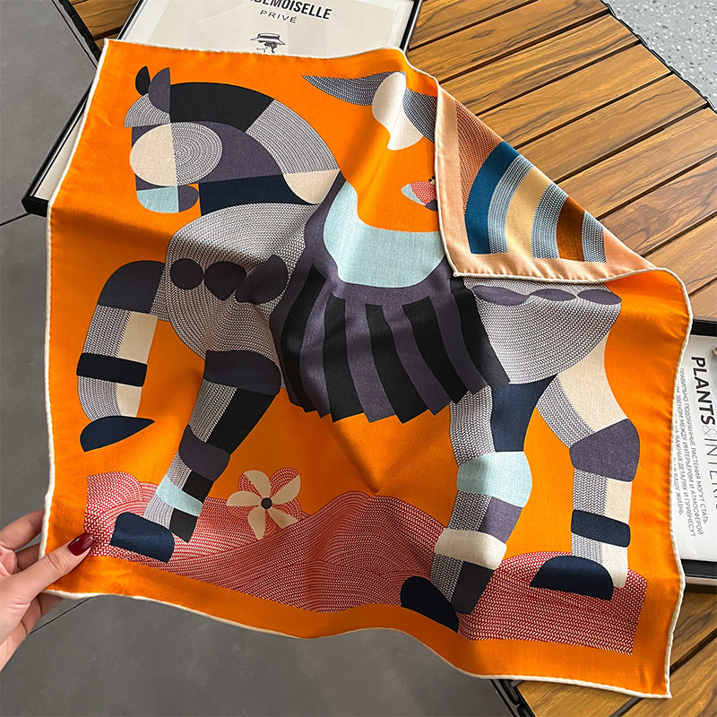 Woven Pony Scarf Styled: Reversible Orange/Multicolor Silk-Wool Wrap for Boutique Fashion