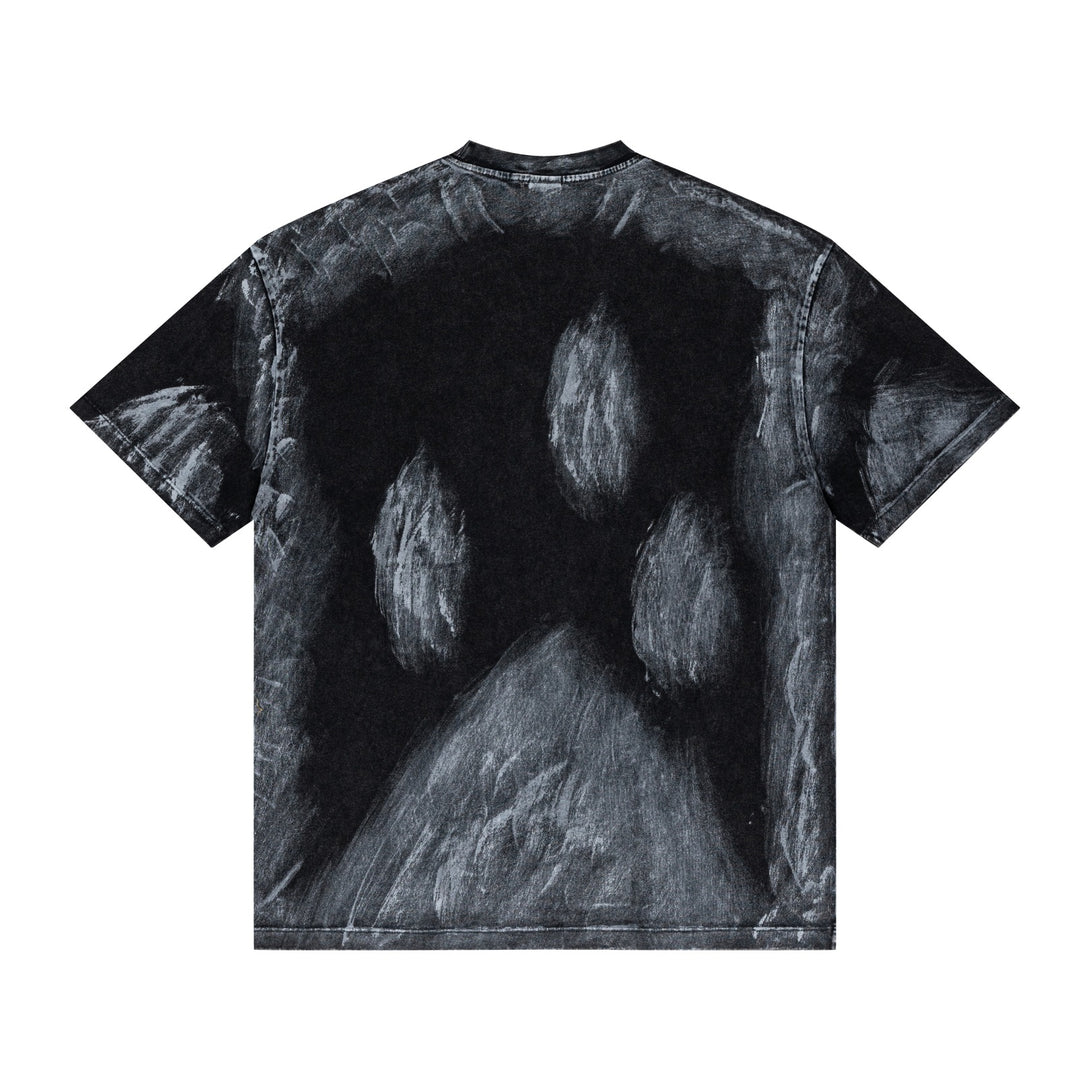 Dark blue hand-brushed tee back - Oversized pigment-dye cotton streetwear staple