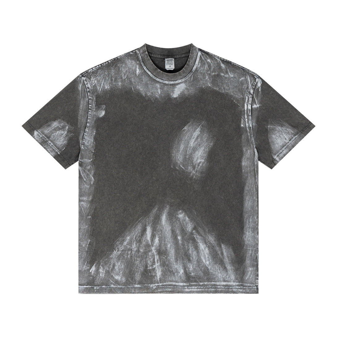 Dark Gray pigment-dye oversized tee | Hand-brushed texture front | Bulk wholesale streetwear blank