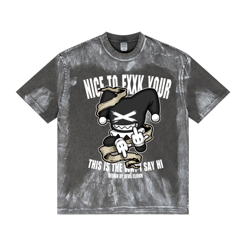 Dark gray hand-brushed pigment-dye tee - Oversized crew with distressed print | Bulk streetwear blanks