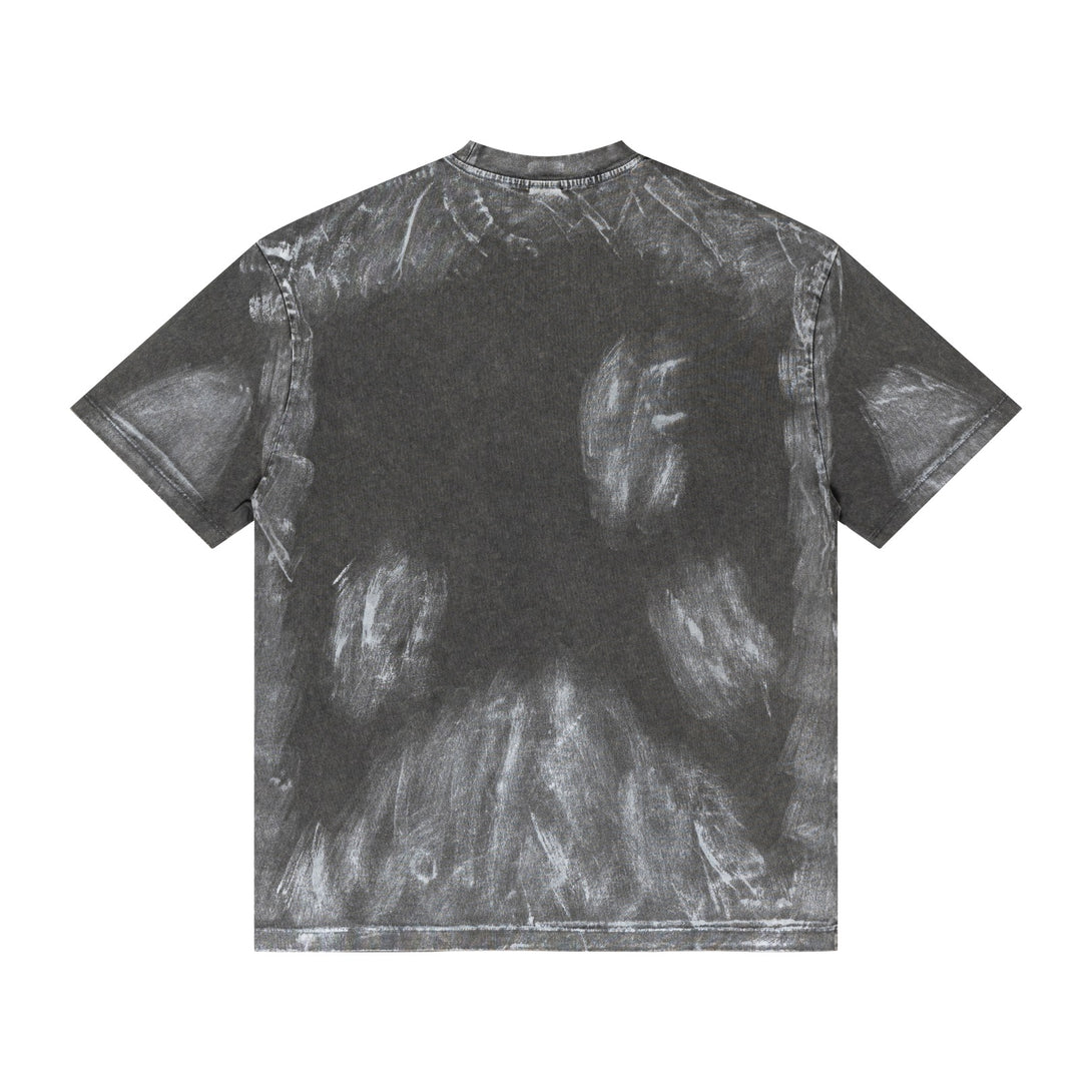 Dark gray oversized cotton tee back - 100% pigment-dye hand-brushed streetwear blank