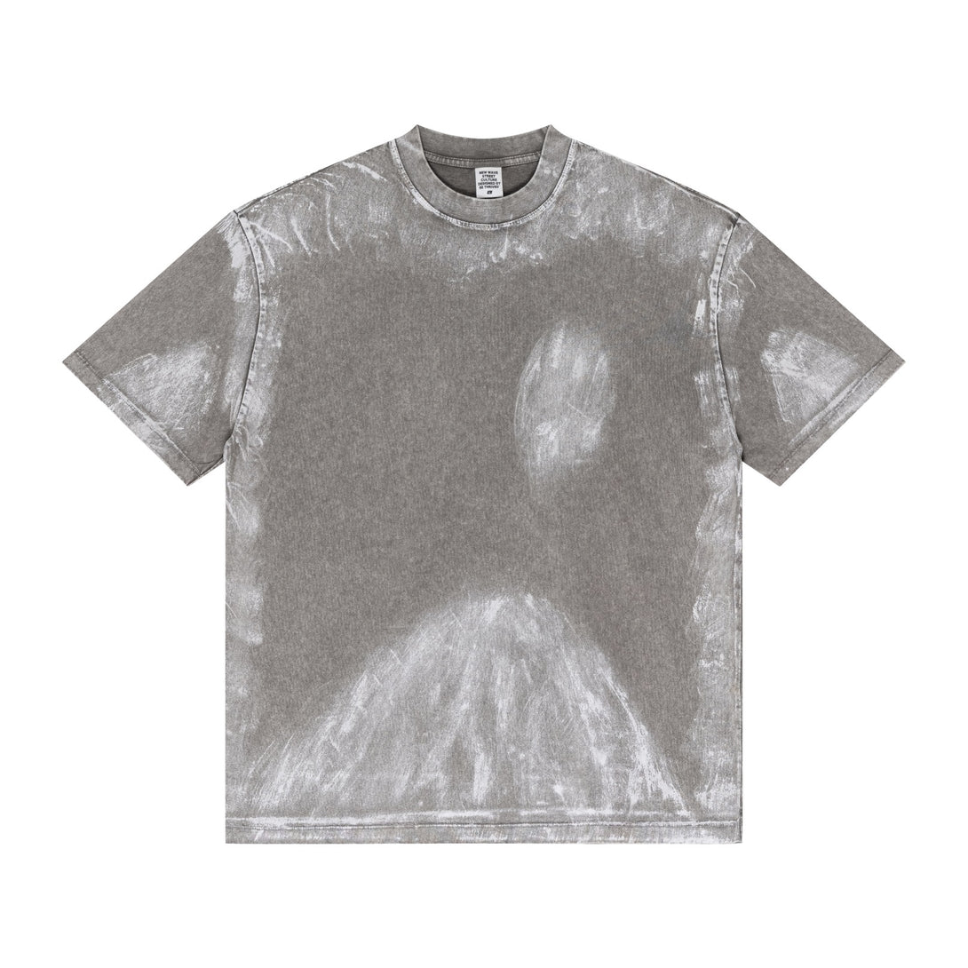 Light Gray washed cotton tee | Hand-brushed distressing detail | OEM apparel manufacturing sample