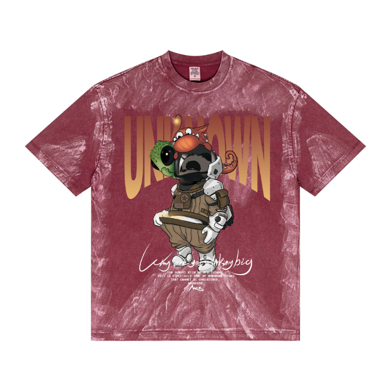 Vintage red pigment-dye oversized crew neck - All-over print garment sample for OEM wholesale