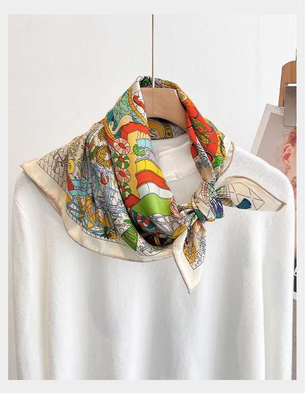 Reversible Silk Wool Scarf - Animal Carnival Print, Dual-Sided Digital Design