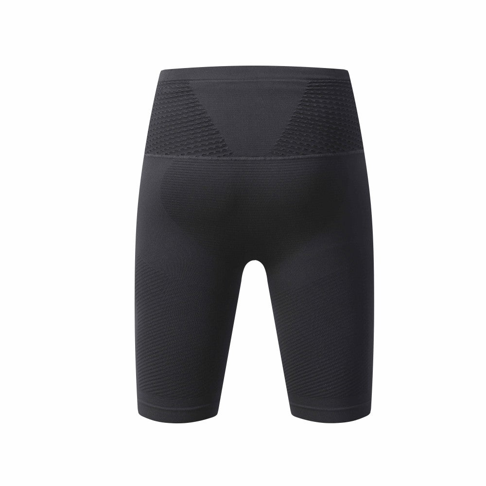 Men's black compression shorts back flat lay
