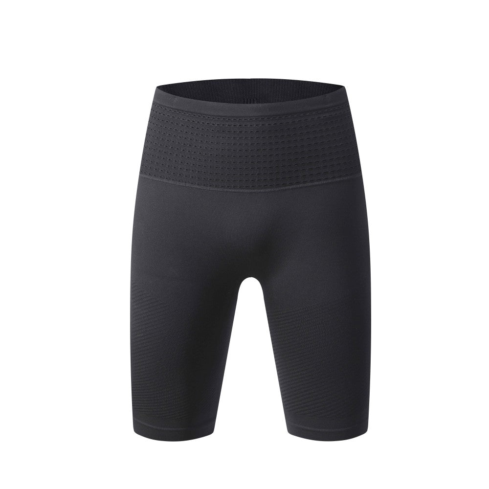 Men's black compression training shorts front flat lay