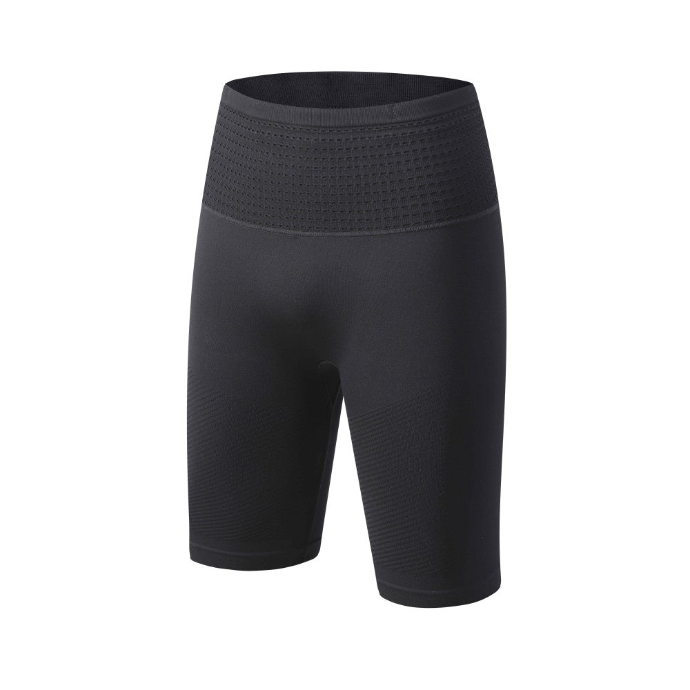 Men's black compression shorts side flat lay
