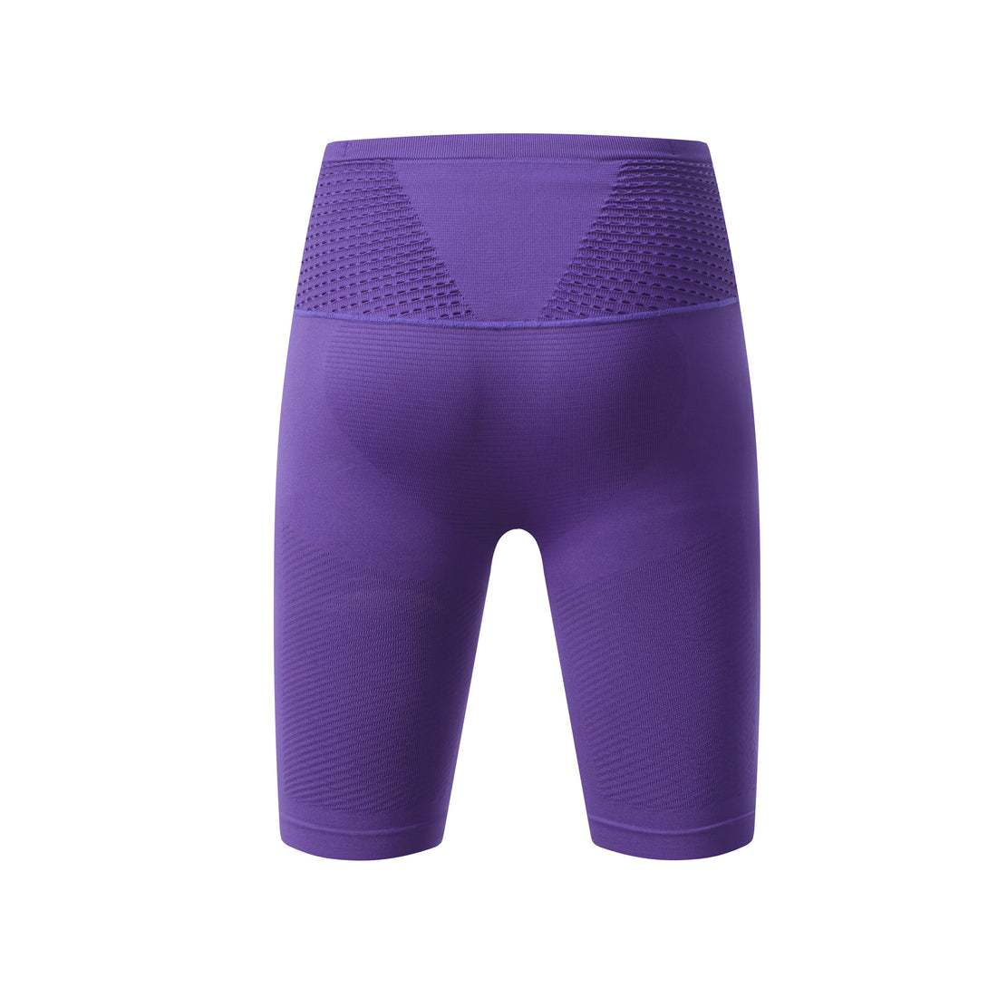 Men's purple compression shorts back view flat lay
