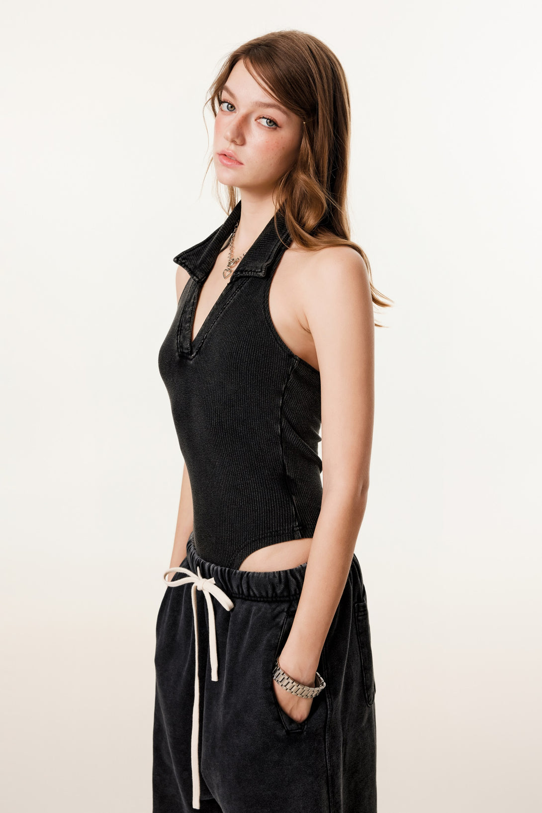 Side profile showing body contouring effect of shapewear