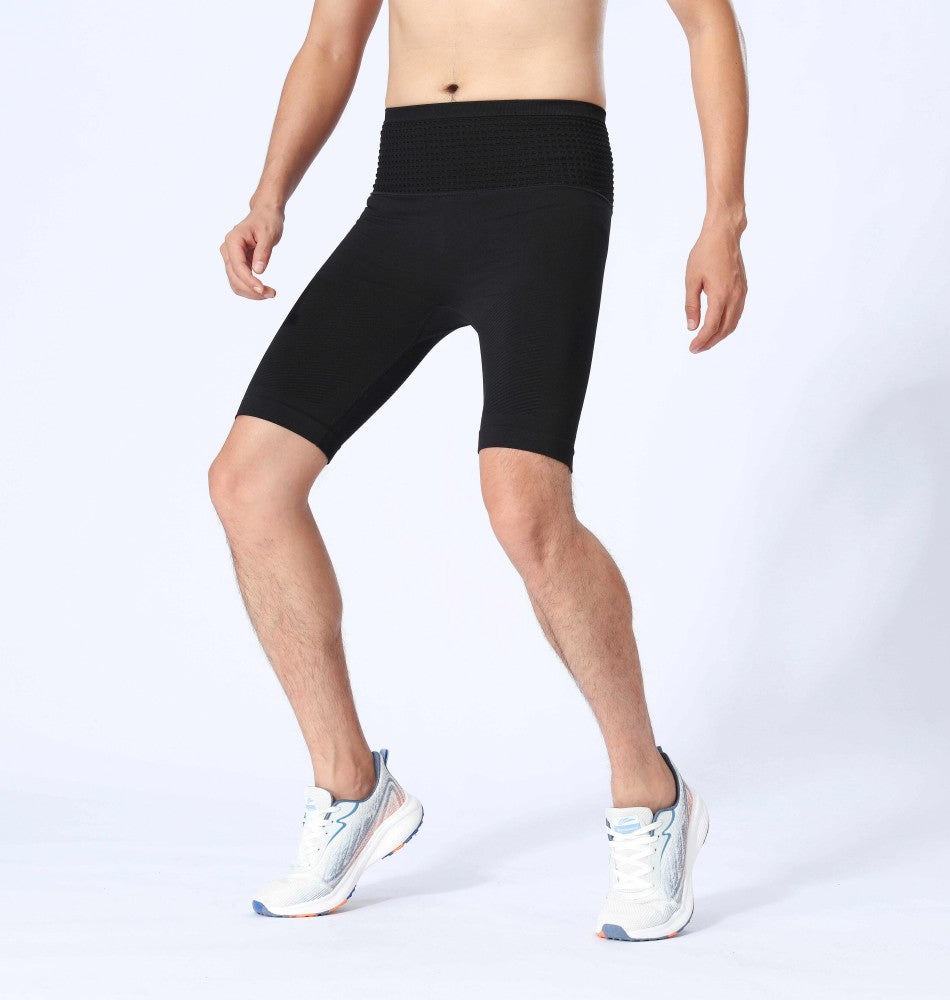 Stretch test on black compression shorts during movement