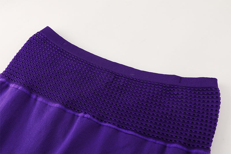 Purple shorts front waistband stitching detail