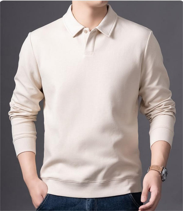 SS26PC2001 men's polo shirt in apricot, front view on model.