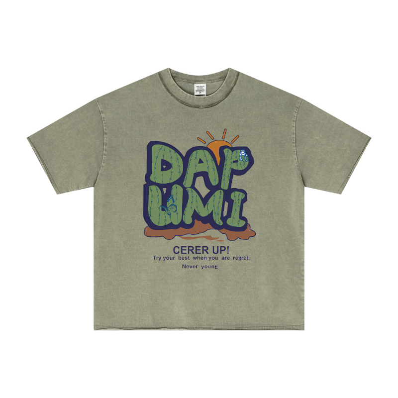 Army Green Custom Print Placement | Screen Printing on Pigment-Dyed Tee | Streetwear Branding Sample