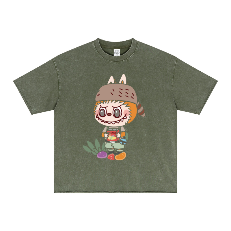 Army Green Custom Print Placement | Screen Printing on Vintage-Wash Tee | Streetwear Branding Sample