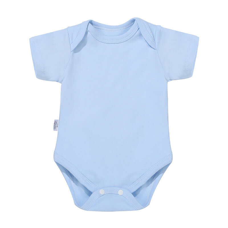 Blue organic cotton romper (07) - Snap-button short-sleeve baby OEM