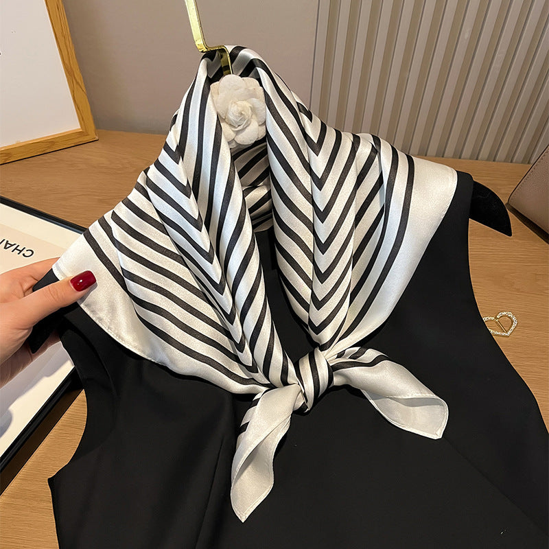 Luxury Geometric Scarf Styled: White-Trim OEKO-TEX Silk Fashion Accessory for Boutiques