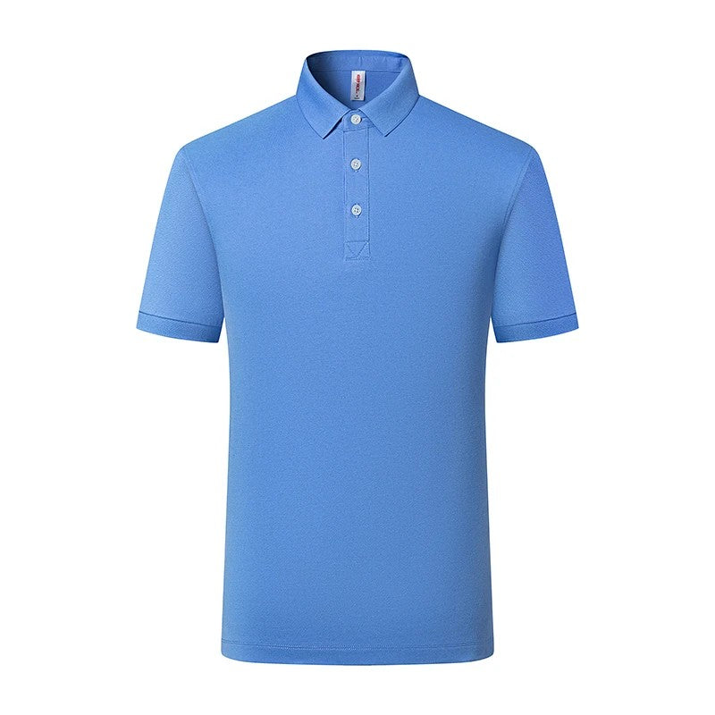 Blue Sorona blend polo shirt front - quick drying performance