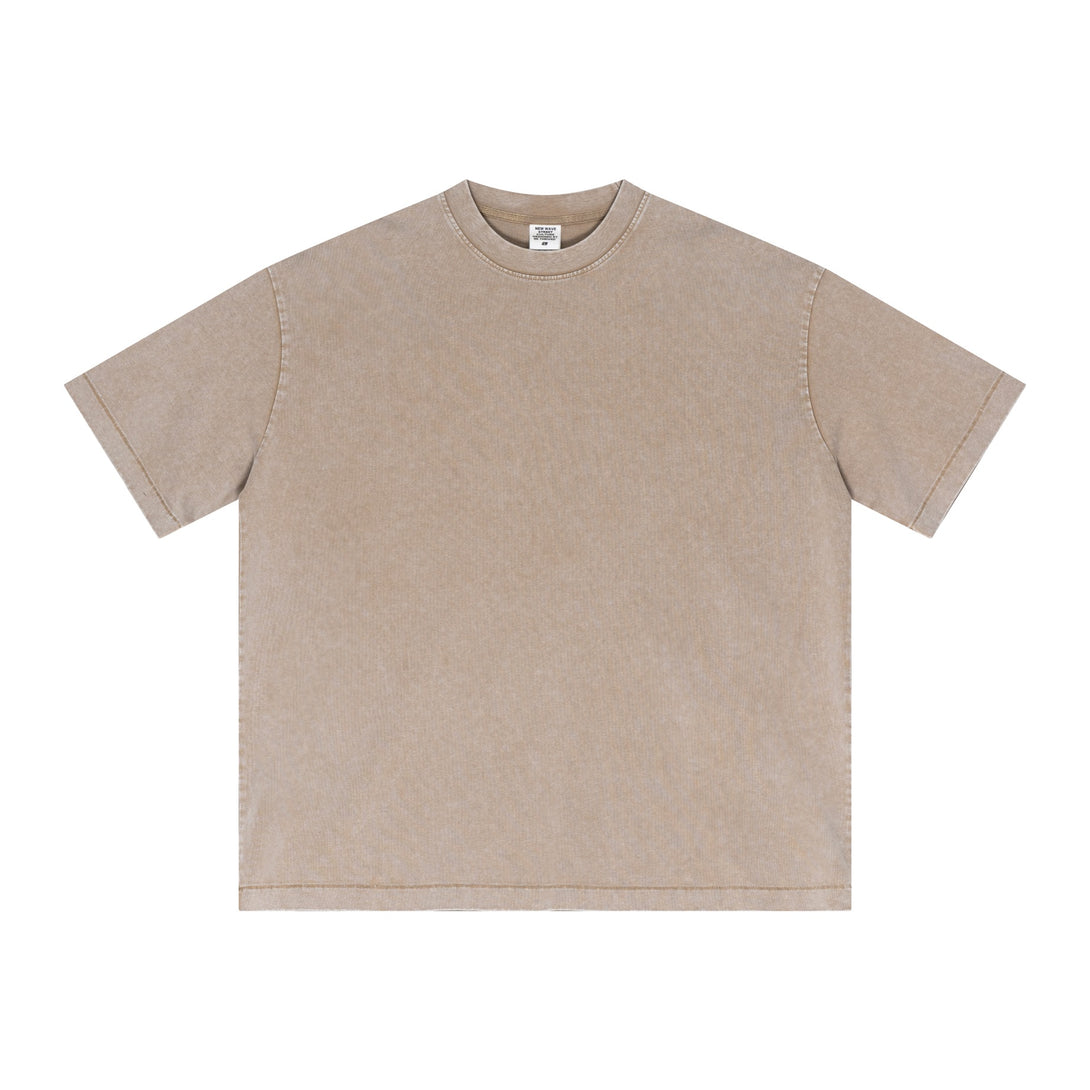 Khaki Breathable Vintage Tee Front | SS25 Snow-Wash Technique | Wholesale MOQ 20 Pieces