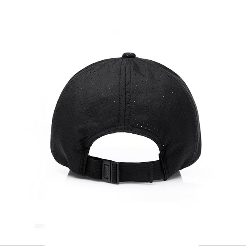Adjustable back of black mesh baseball cap - breathable corporate promotional headwear