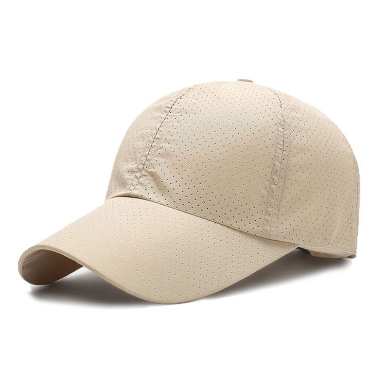 Khaki quick-dry sports cap front - lightweight 170g polyester mesh bulk customizable