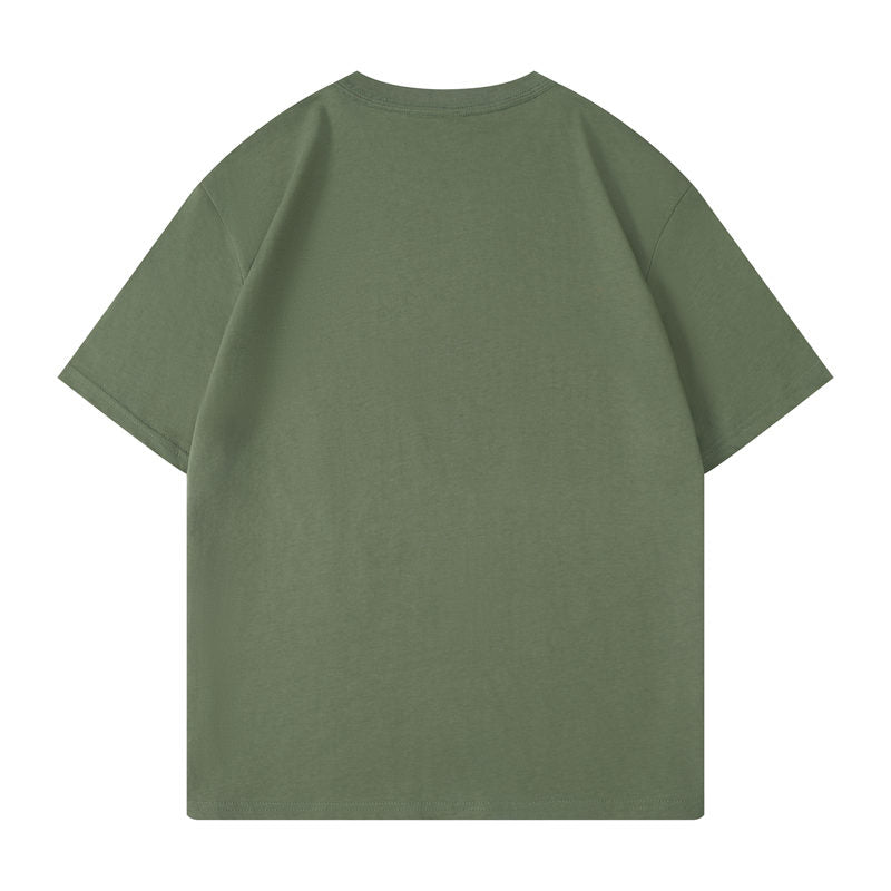 Cotton round neck blank t-shirt in army green color - back view
