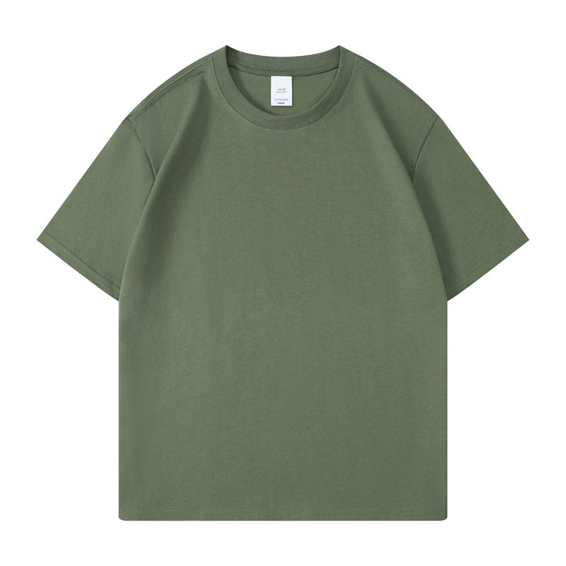 Cotton round neck blank t-shirt in army green color - front view