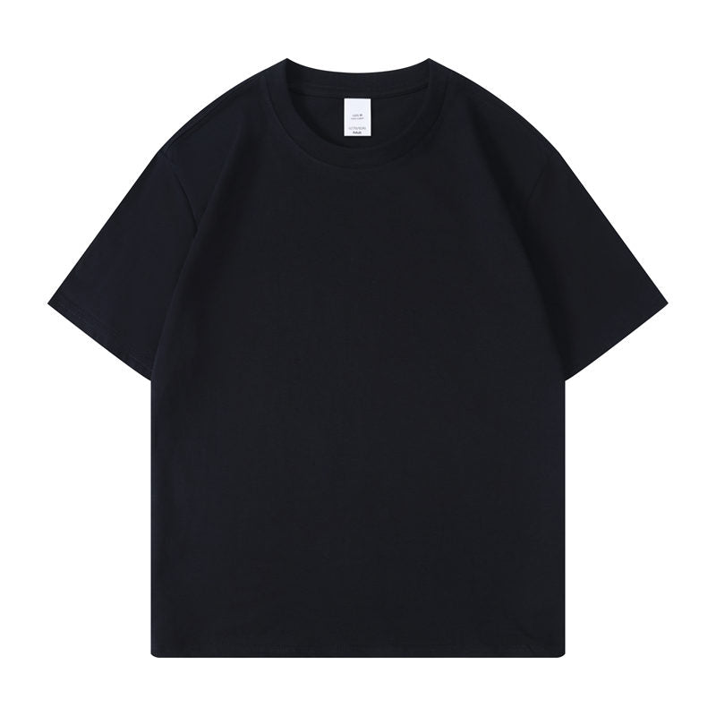 Cotton round neck blank t-shirt in black color - front view