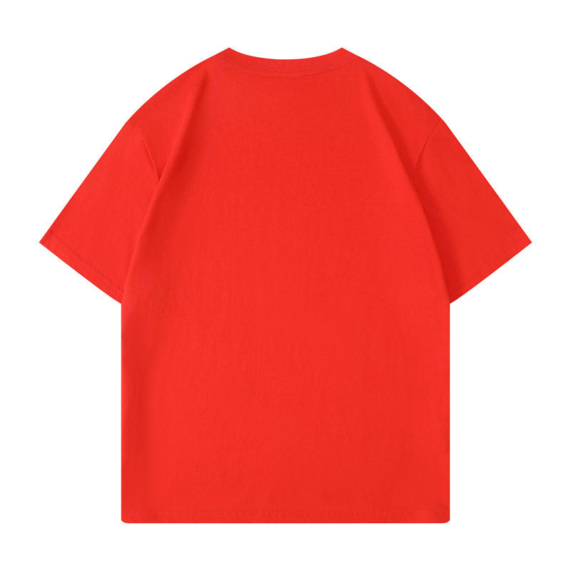 Cotton round neck blank t-shirt in bright red color - back view