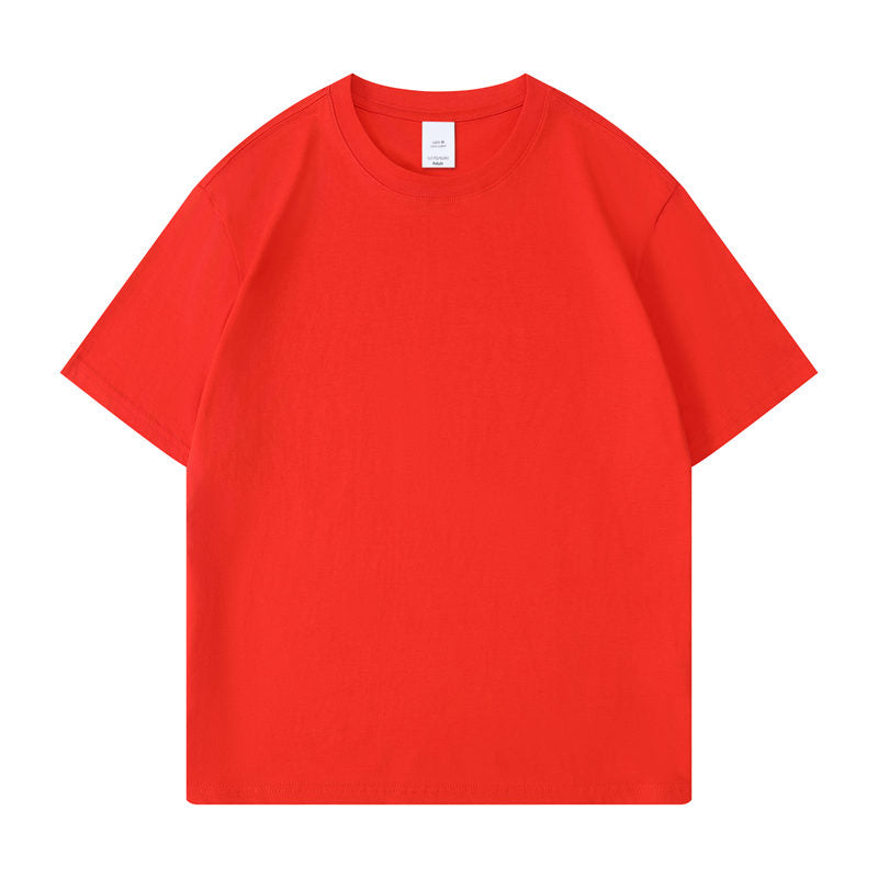 Cotton round neck blank t-shirt in bright red color - front view