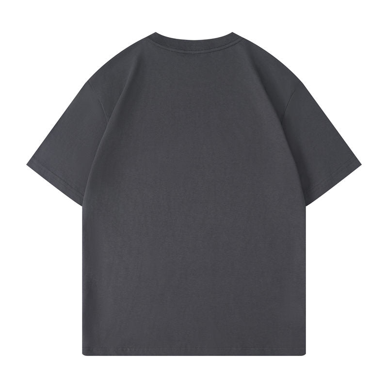 Cotton round neck blank t-shirt in charcoal gray color - back view