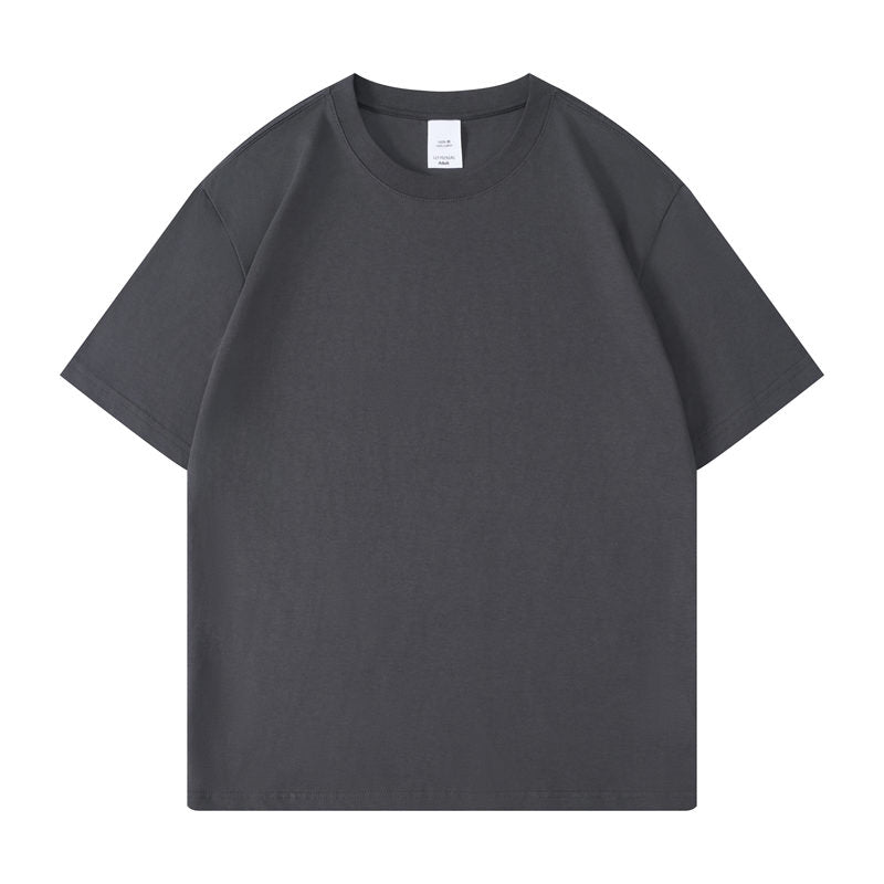 Cotton round neck blank t-shirt in charcoal gray color - front view