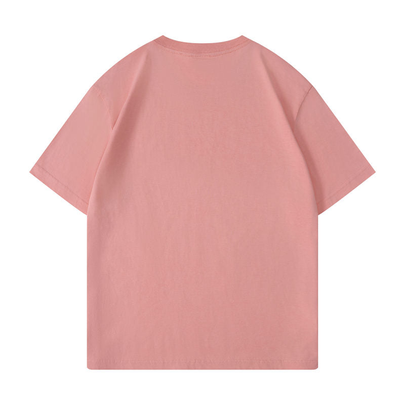 Cotton round neck blank t-shirt in cherry blossom pink color - back view