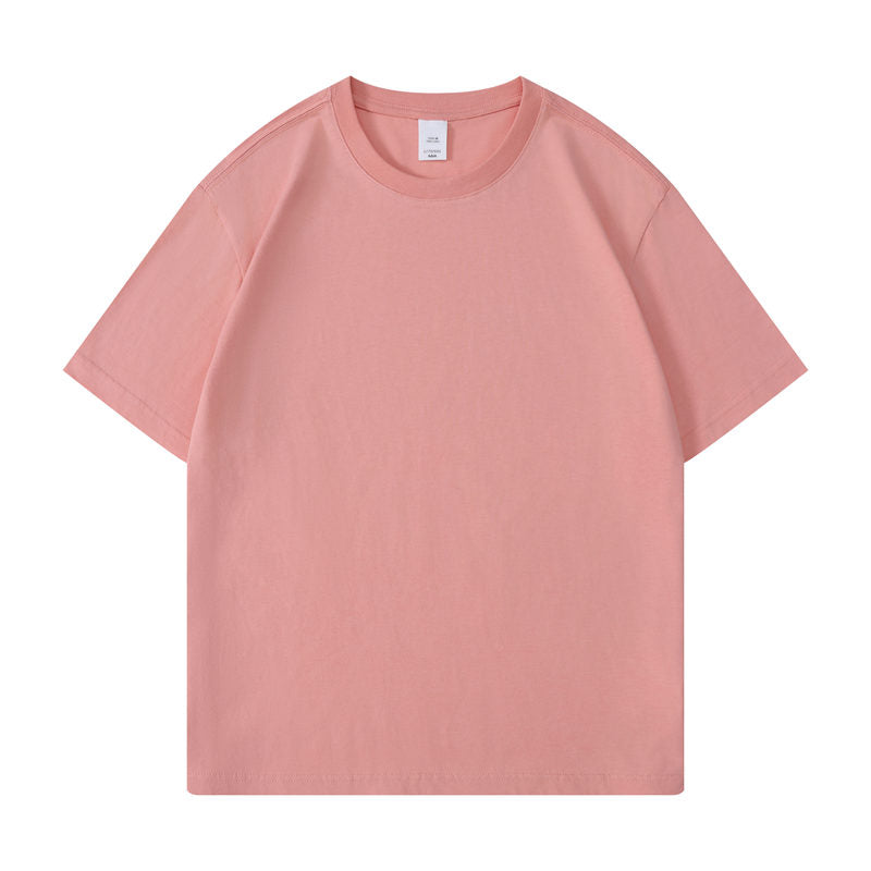 Cotton round neck blank t-shirt in cherry blossom pink color - front view