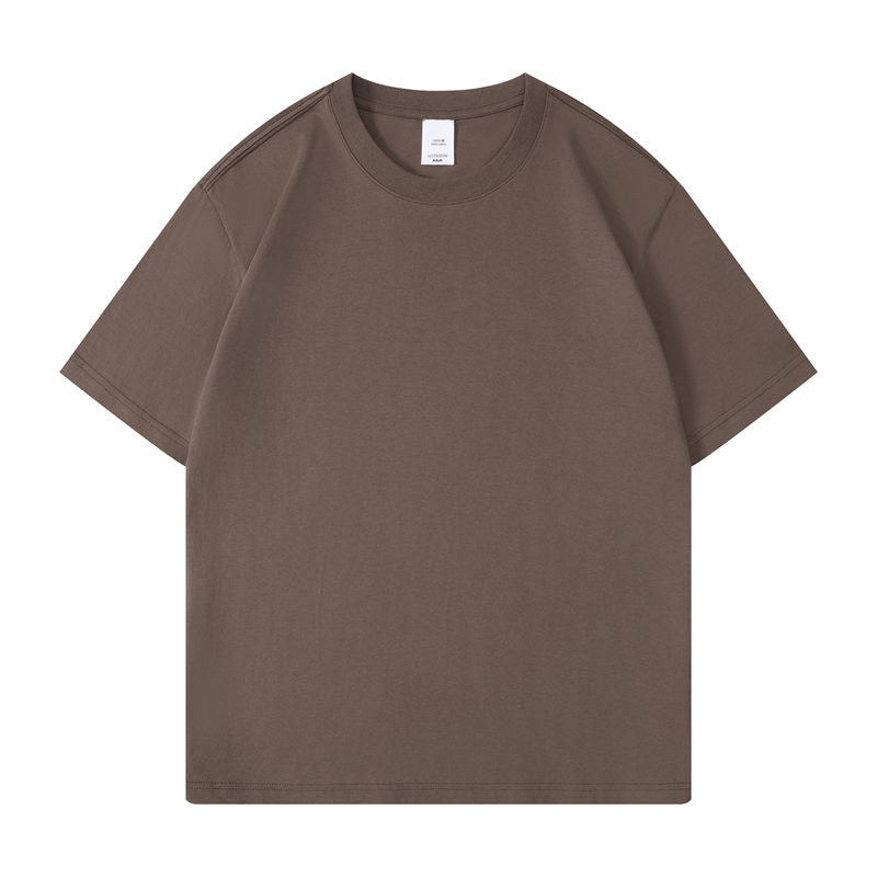 Cotton round neck blank t-shirt in coffee brown color - front view