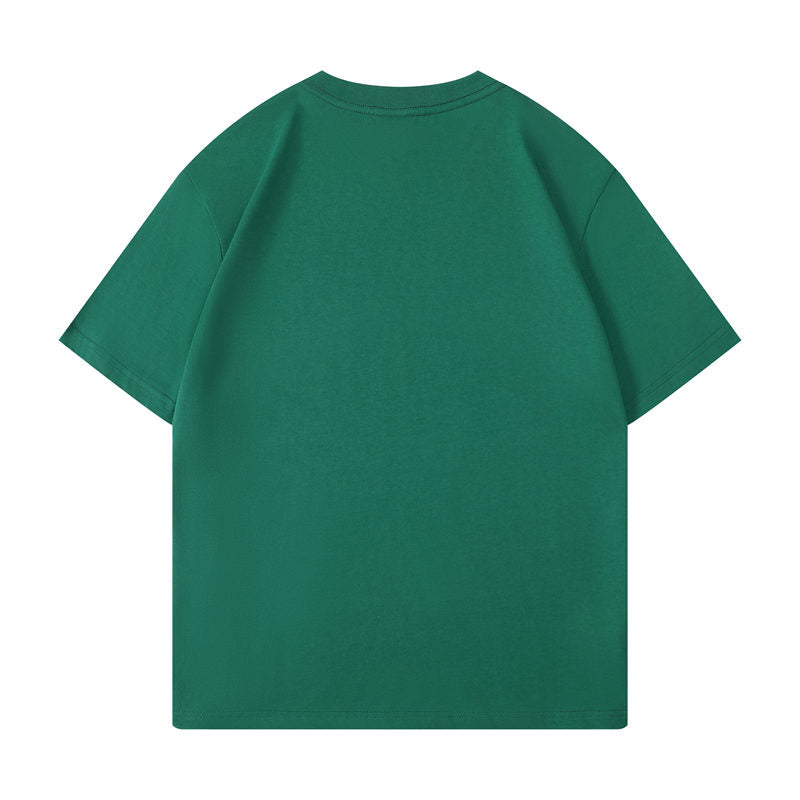 Cotton round neck blank t-shirt in dark forest green color - back view