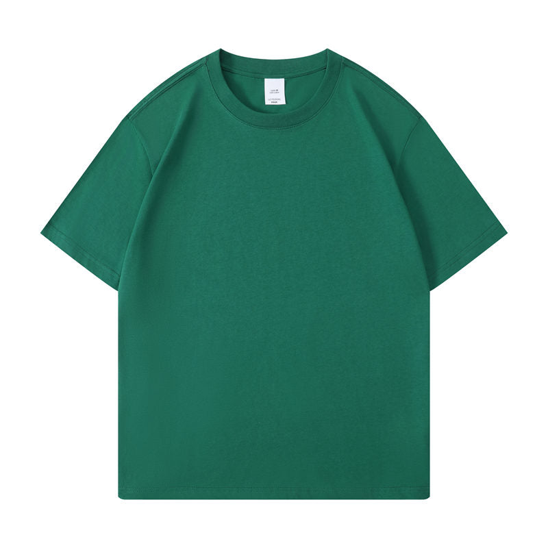 Cotton round neck blank t-shirt in dark forest green color - front view