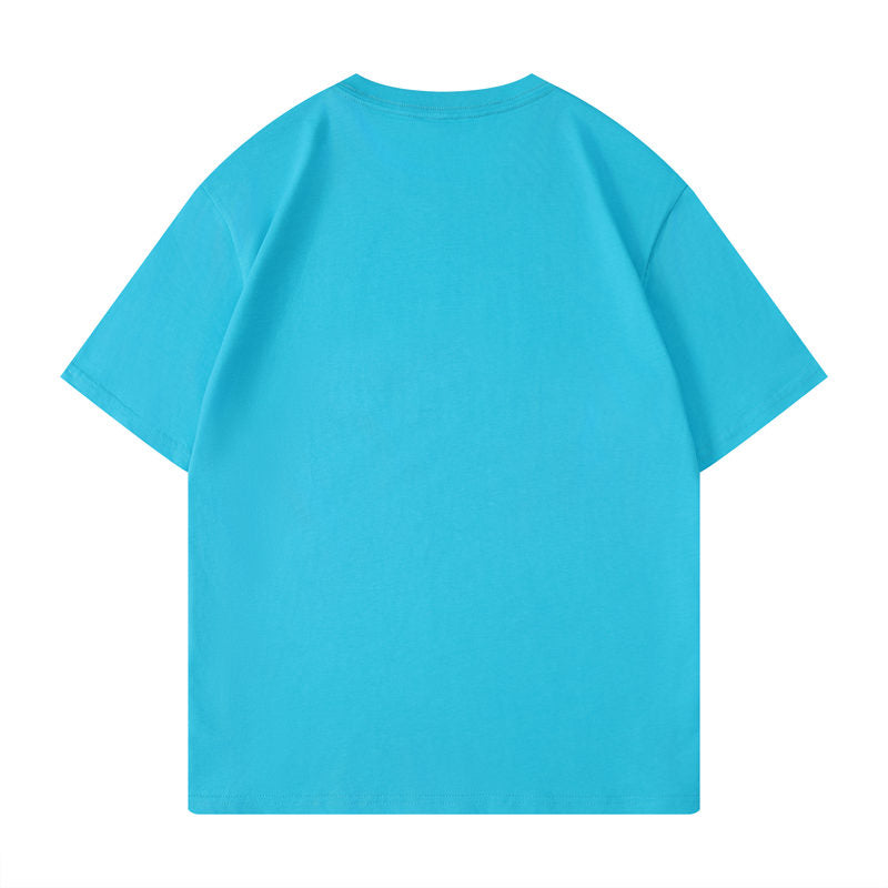 Cotton round neck blank t-shirt in electric blue color - back view