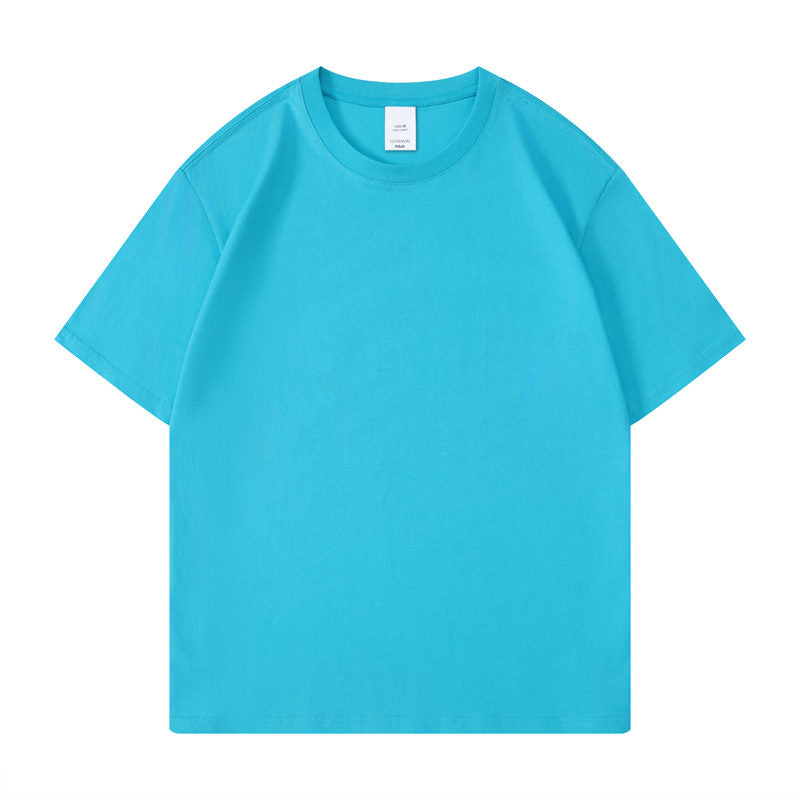 Cotton round neck blank t-shirt in electric blue color - front view