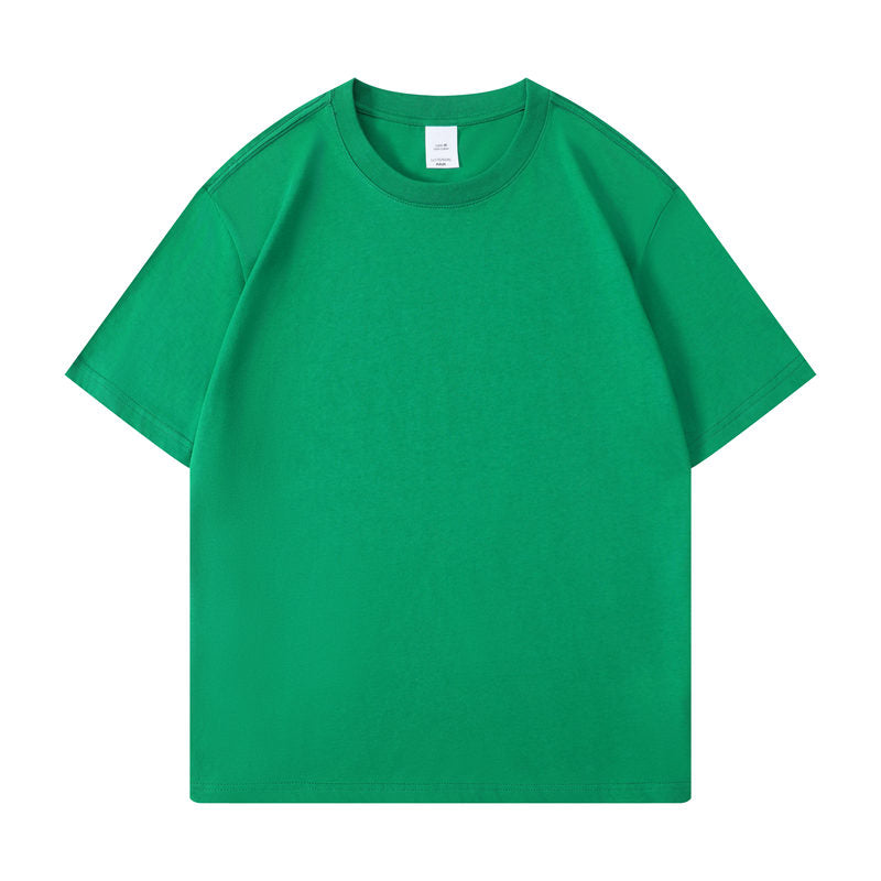 Cotton round neck blank t-shirt in emerald green color - front view